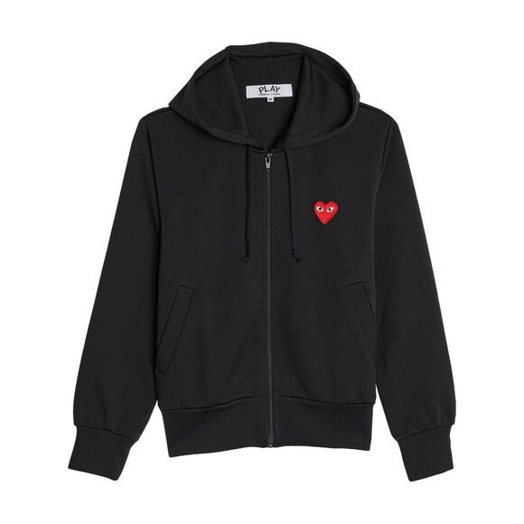 COMME DES GARCONS CDG PLAY BLACK FULL ZIP HOODIE WITH RED HEART SIZE SMALL - Picture 1 of 14